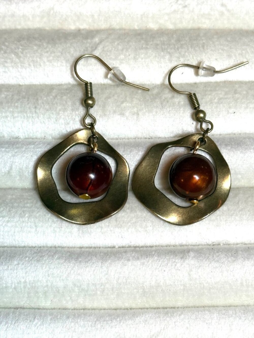 Amber Twilight — Bronze-Tone Beaded Dangle Earrings